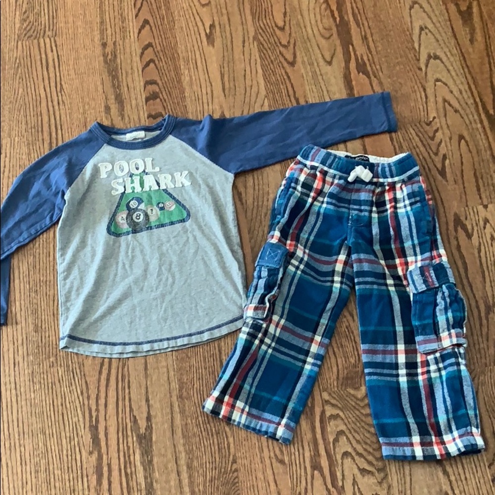 Mini Boden boys embroidered shirt & flannel pants